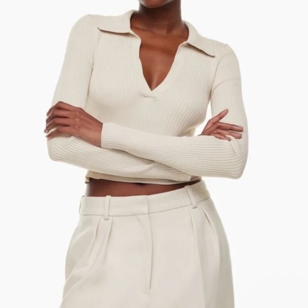 Babaton sculpt ribbed collared crop in size xs